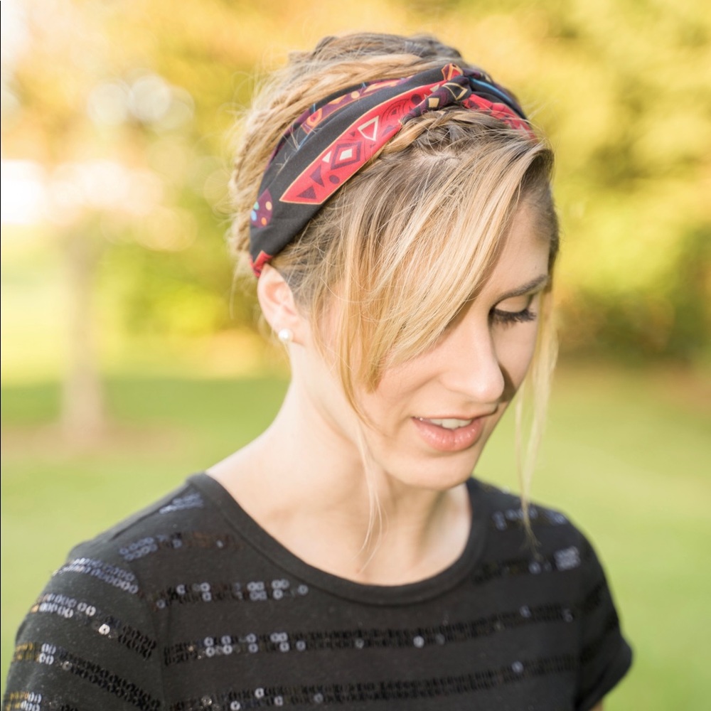 Tribal Print Headband ~ Multicolor, Scrunched back - Picture 2 of 6